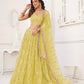 Aastha Fashion Lemon Yellow Butterfly Net Tone To Tone Cotton Thread Work With Sequence Work Embroidery Wedding Wear Lehenga Choli