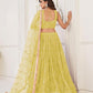 Aastha Fashion Lemon Yellow Butterfly Net Tone To Tone Cotton Thread Work With Sequence Work Embroidery Wedding Wear Lehenga Choli
