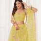 Aastha Fashion Lemon Yellow Butterfly Net Tone To Tone Cotton Thread Work With Sequence Work Embroidery Wedding Wear Lehenga Choli