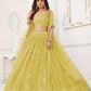 Aastha Fashion Lemon Yellow Butterfly Net Tone To Tone Cotton Thread Work With Sequence Work Embroidery Wedding Wear Lehenga Choli