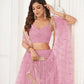 Aastha Fashion Dusty Pink Butterfly Net Tone To Tone Cotton Thread Work With Sequence Work Embroidery Wedding Wear Lehenga Choli