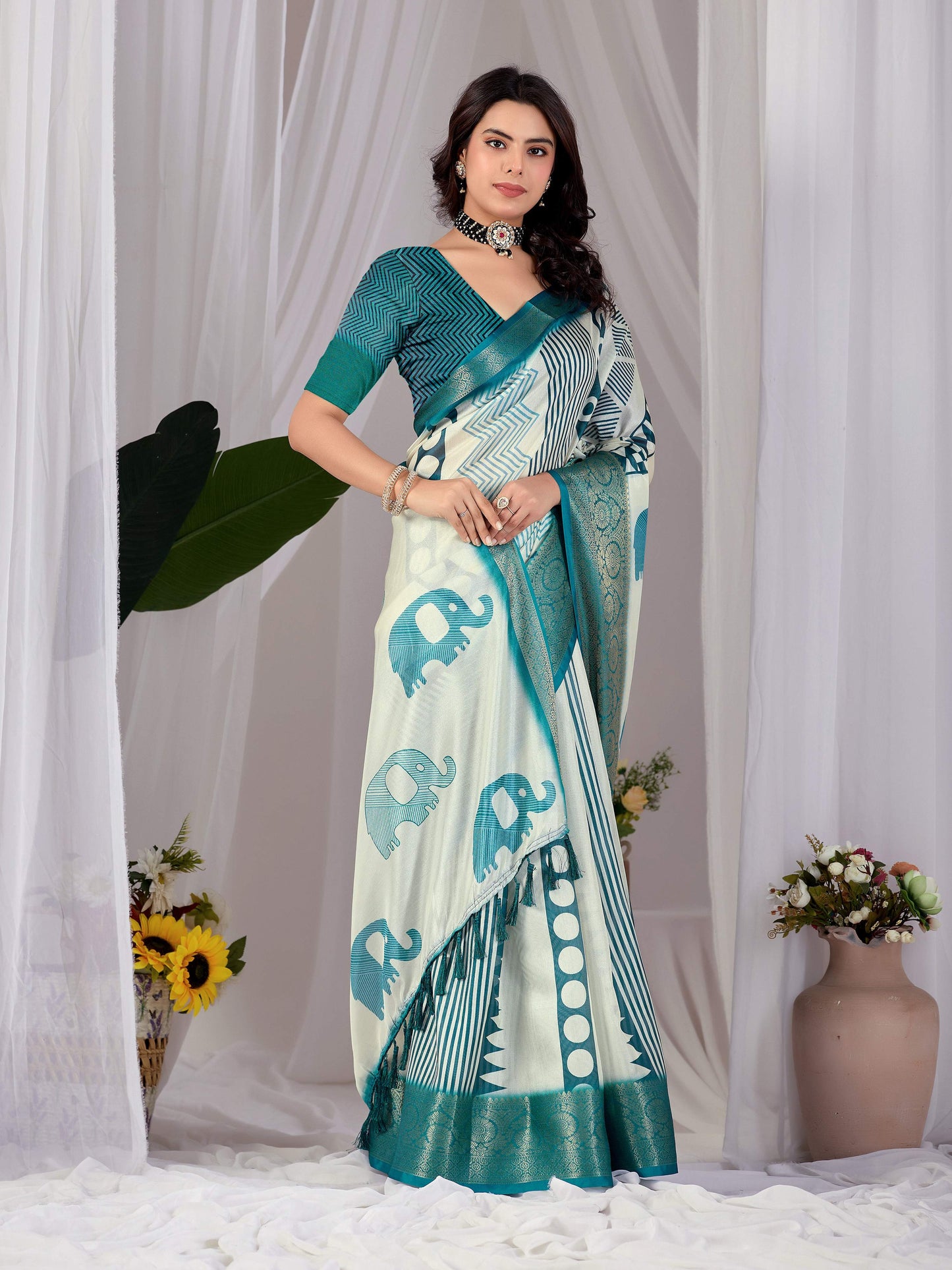 Aastha Fashion Multi Soft Lichi Silk Printed Saree