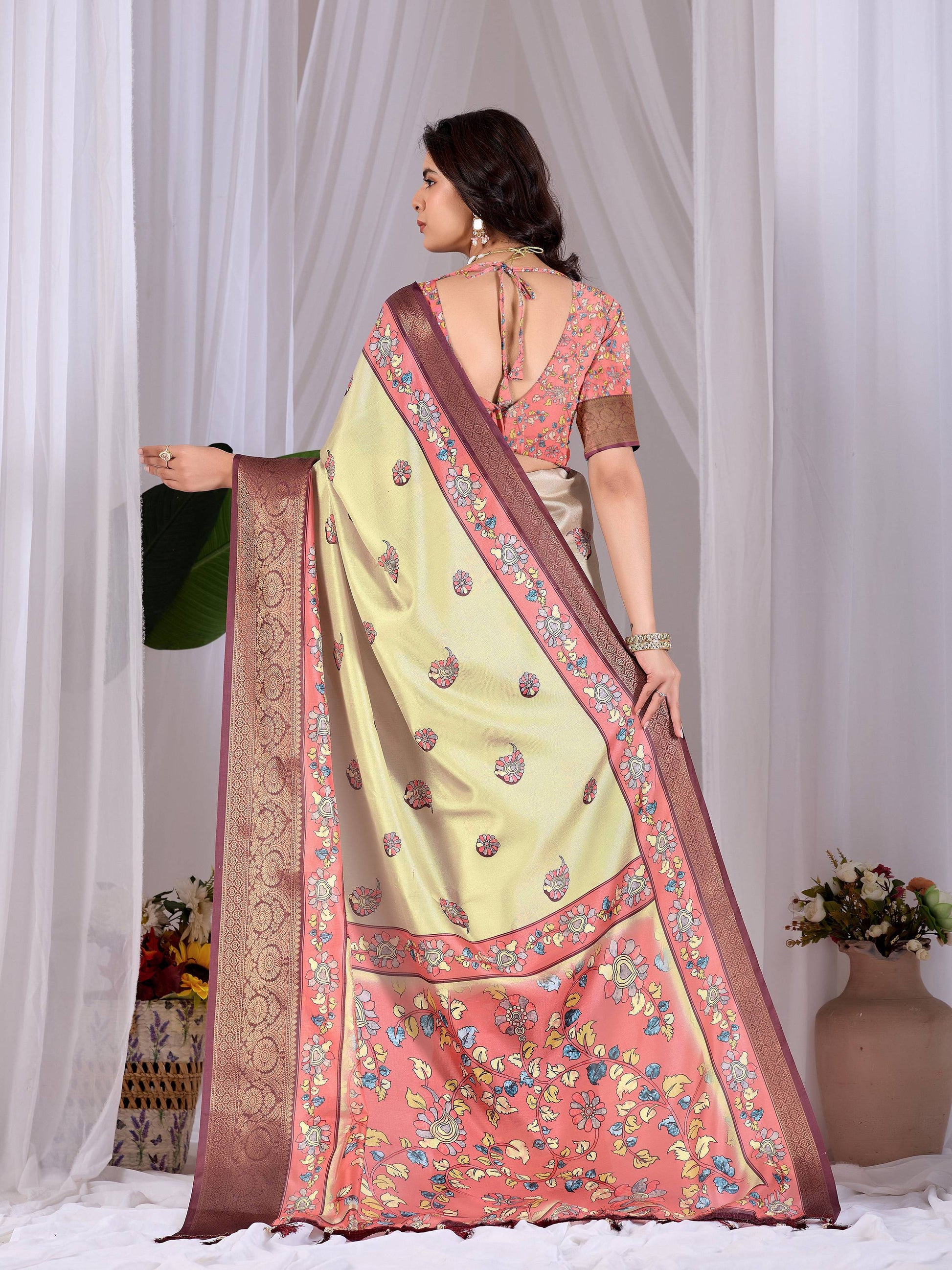 Aastha Fashion Pista Soft Lichi Silk Printed Saree