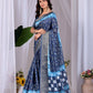 Aastha Fashion Navy Blue Soft Lichi Silk Printed Saree