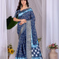 Aastha Fashion Navy Blue Soft Lichi Silk Printed Saree