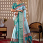 Aastha Fashion Aqua Soft Lichi Silk Printed Saree