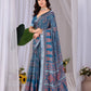 Aastha Fashion Teal Blue Soft Linen Cotton Printed Saree