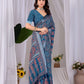 Aastha Fashion Teal Blue Soft Linen Cotton Printed Saree