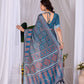 Aastha Fashion Teal Blue Soft Linen Cotton Printed Saree