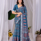 Aastha Fashion Teal Blue Soft Linen Cotton Printed Saree