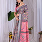 Aastha Fashion Pink Soft Linen Cotton Printed Saree