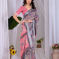 Aastha Fashion Pink Soft Linen Cotton Printed Saree