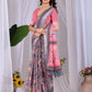 Aastha Fashion Pink Soft Linen Cotton Printed Saree