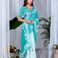 Aastha Fashion See Green Soft Linen Cotton Printed Saree