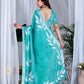 Aastha Fashion See Green Soft Linen Cotton Printed Saree