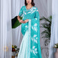 Aastha Fashion See Green Soft Linen Cotton Printed Saree