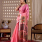 Aastha Fashion Pink Soft Linen Cotton Printed Saree