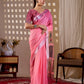 Aastha Fashion Pink Soft Linen Cotton Printed Saree