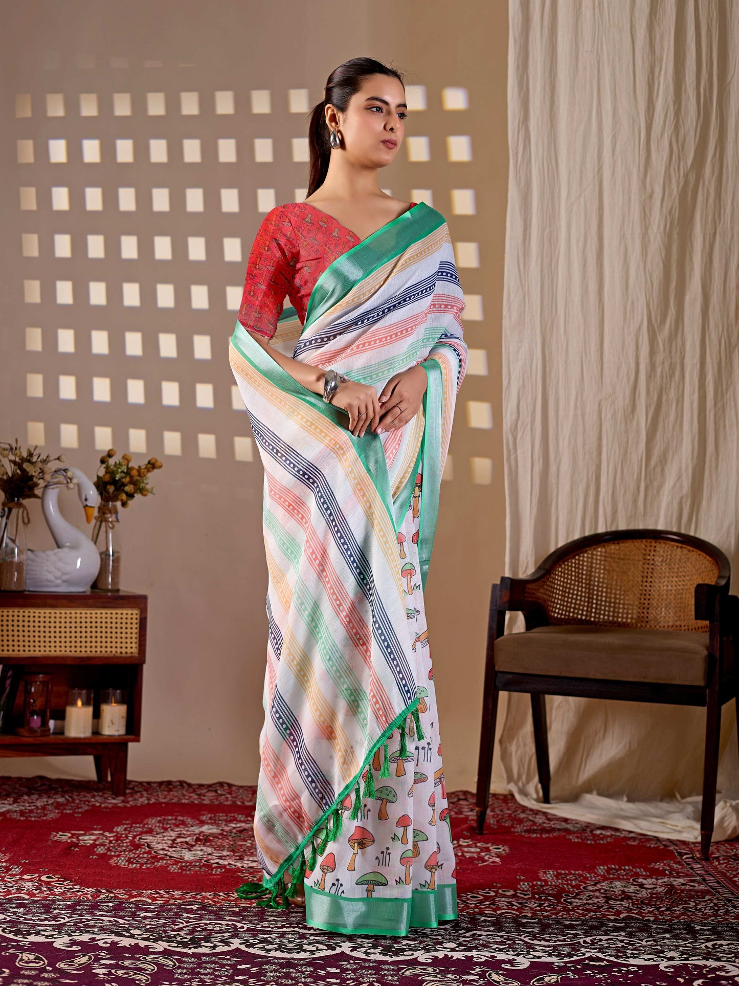 Aastha Fashion Multi Soft Linen Cotton Printed Saree