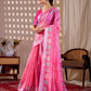 Aastha Fashion Pink Soft Linen Cotton Printed Saree
