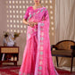 Aastha Fashion Pink Soft Linen Cotton Printed Saree