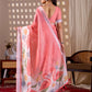 Aastha Fashion Peach Soft Linen Cotton Printed Saree