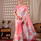 Aastha Fashion Peach Soft Linen Cotton Printed Saree