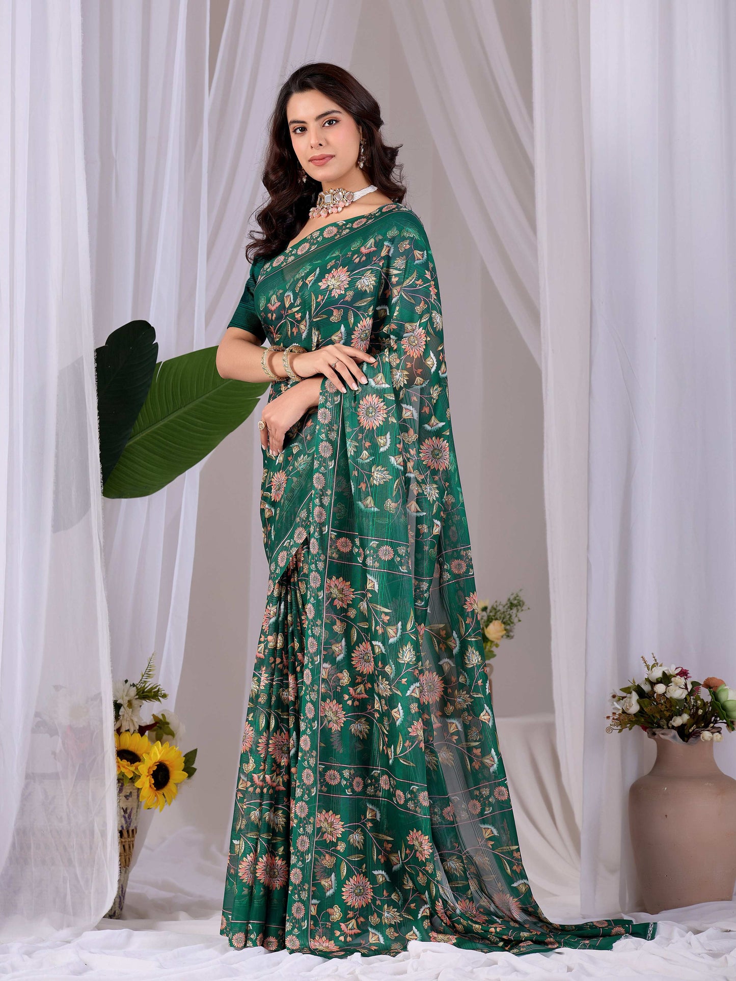Aastha Fashion Green Monsoon Printed Saree