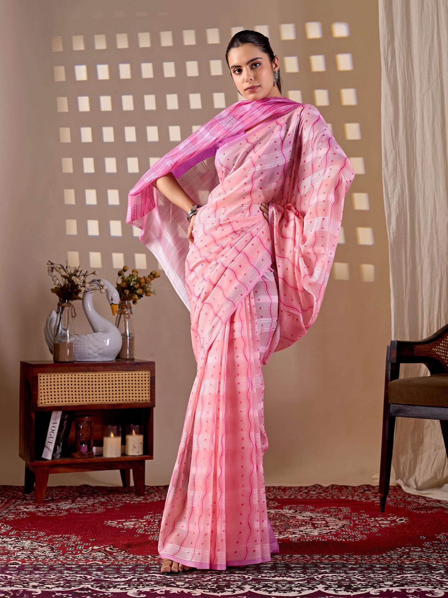 Aastha Fashion Pink Monsoon Printed Saree