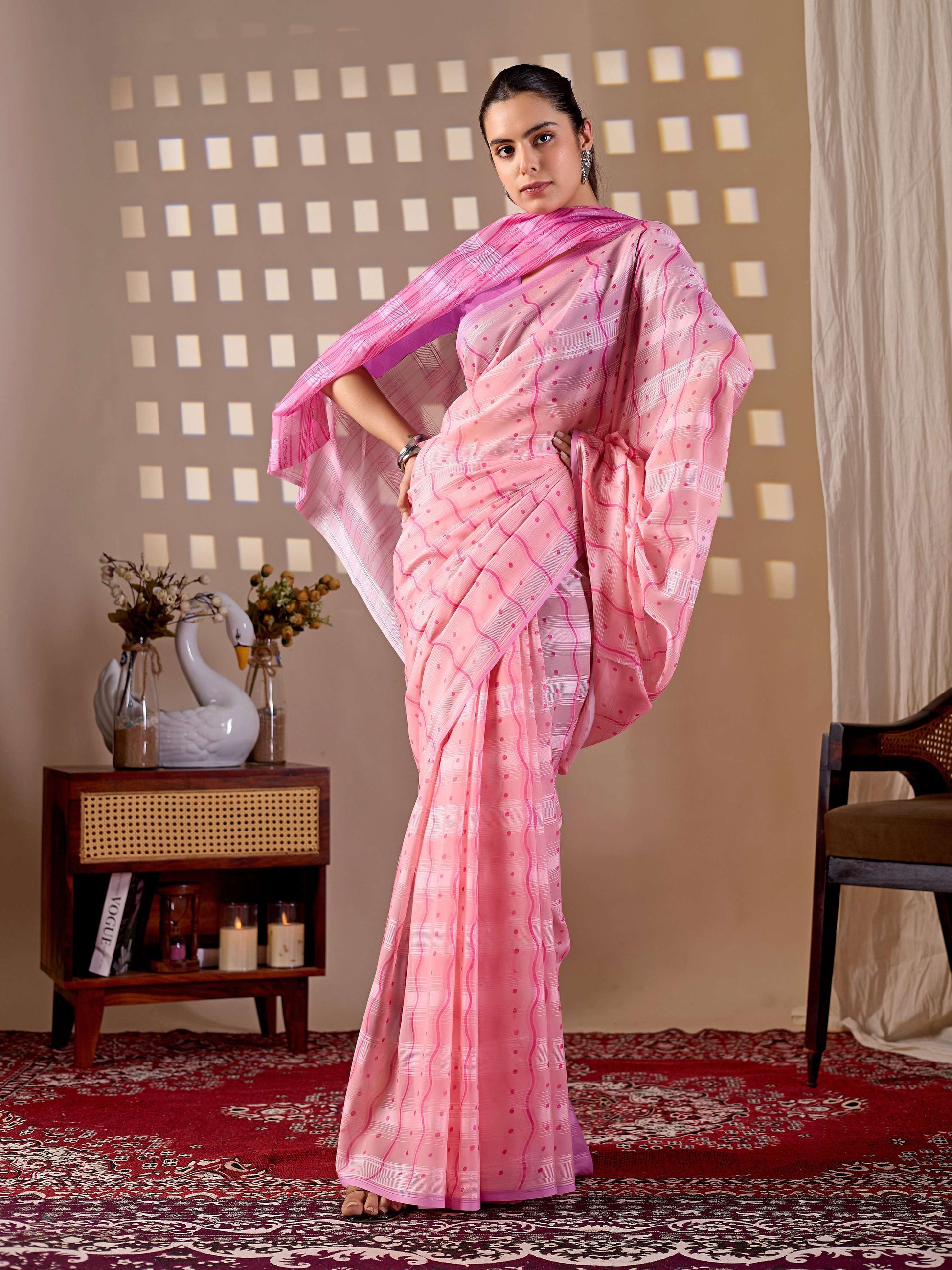 Aastha Fashion Pink Monsoon Printed Saree