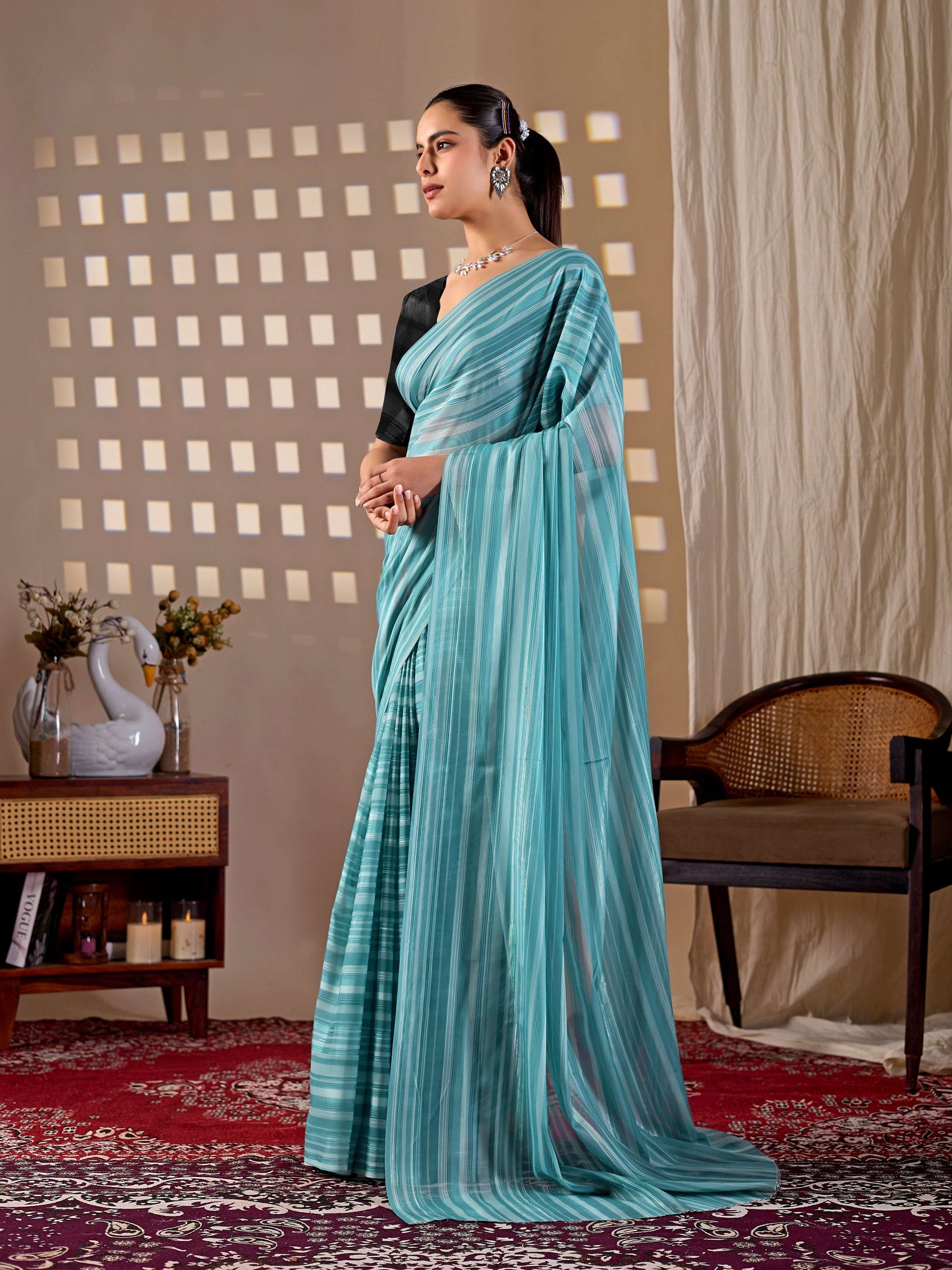 Aastha Fashion See Green Monsoon Printed Saree