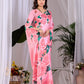 Aastha Fashion Pink Soft Satin Floral Digital Print Saree