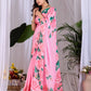 Aastha Fashion Pink Soft Satin Floral Digital Print Saree