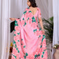 Aastha Fashion Pink Soft Satin Floral Digital Print Saree