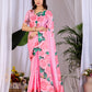 Aastha Fashion Pink Soft Satin Floral Digital Print Saree