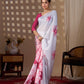 Aastha Fashion White Soft Satin Floral Digital Print Saree