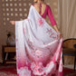Aastha Fashion White Soft Satin Floral Digital Print Saree