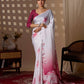 Aastha Fashion White Soft Satin Floral Digital Print Saree