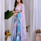 Aastha Fashion Lavender Soft Satin Floral Digital Print Saree