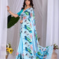 Aastha Fashion See Green Soft Satin Floral Digital Print Saree
