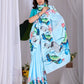 Aastha Fashion See Green Soft Satin Floral Digital Print Saree
