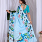Aastha Fashion See Green Soft Satin Floral Digital Print Saree