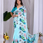Aastha Fashion See Green Soft Satin Floral Digital Print Saree