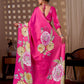 Aastha Fashion Magenta Soft Satin Floral Digital Print Saree