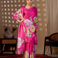 Aastha Fashion Magenta Soft Satin Floral Digital Print Saree