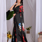 Aastha Fashion Black Soft Satin Georgette Printed Saree