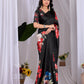 Aastha Fashion Black Soft Satin Georgette Printed Saree