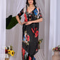 Aastha Fashion Black Soft Satin Georgette Printed Saree