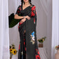 Aastha Fashion Black Soft Satin Georgette Printed Saree