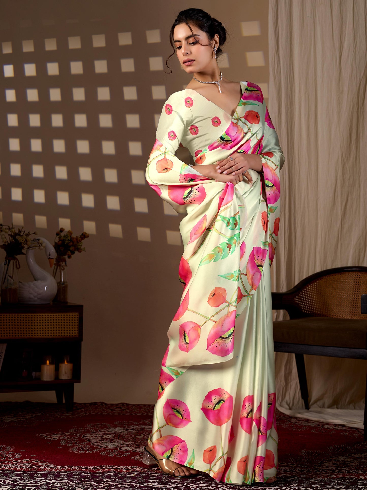 Aastha Fashion Pista Soft Satin Georgette Printed Saree